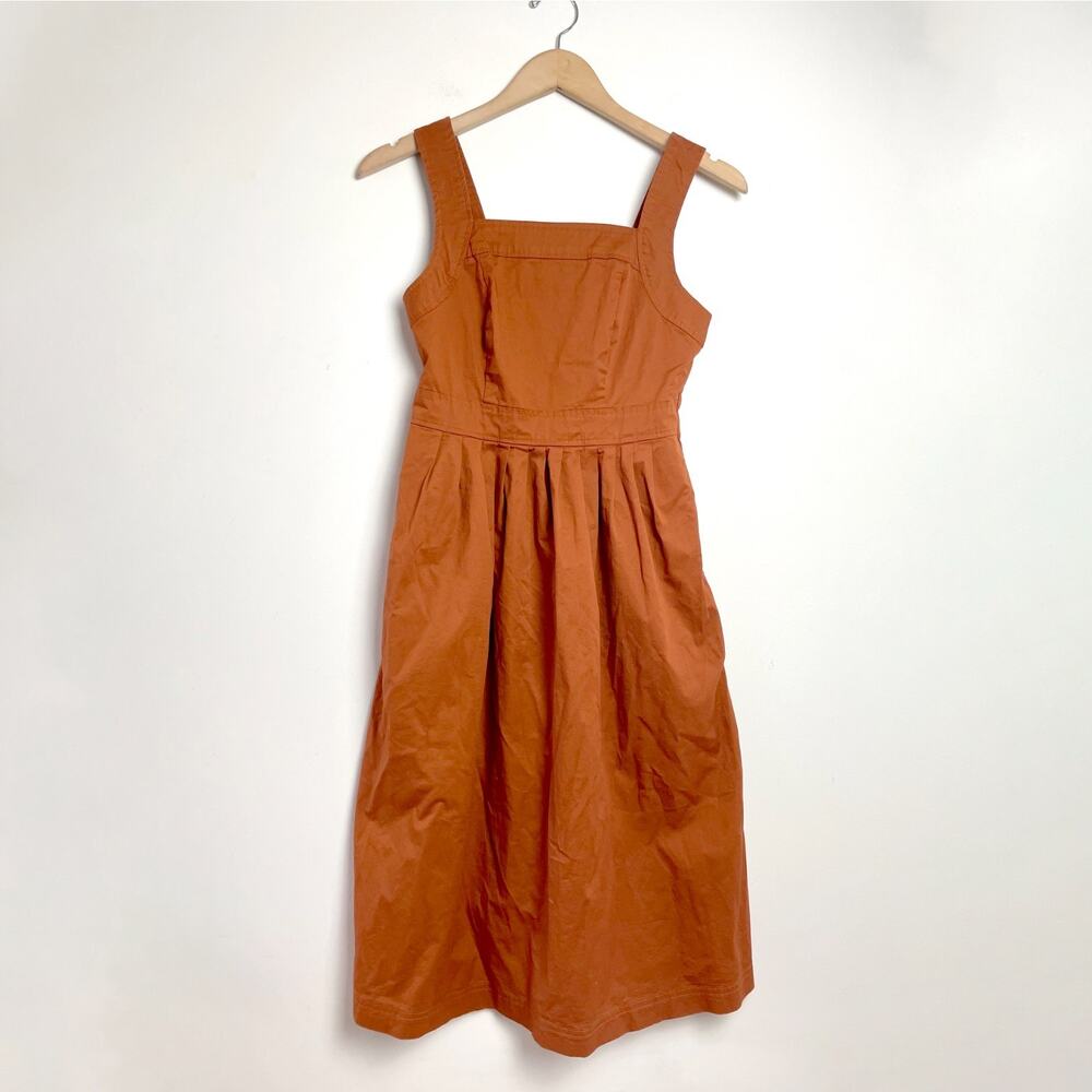 Rust Orange Sleeveless Midi Sundress XS Cottage Minimalist Prairie Earth Tone‎